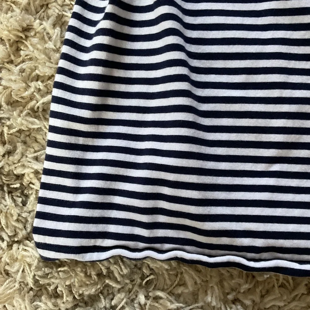 Michael Kors Navy White Striped Ruffle Sleeve Zipper Accent Shift Dress‎ XS